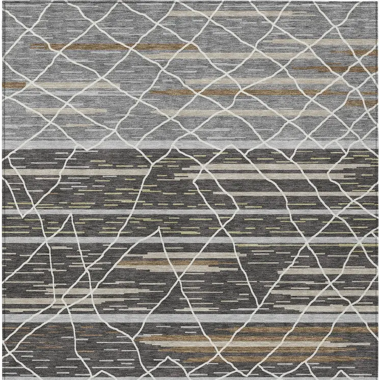 5' X 8' Charcoal Gray And Ivory Striped Washable Indoor Outdoor Area Rug