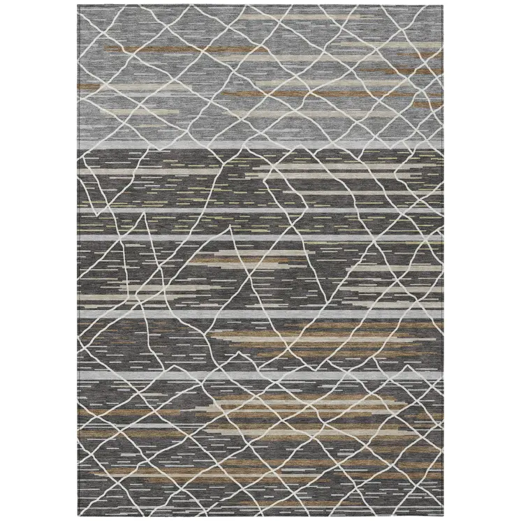 5' X 8' Charcoal Gray And Ivory Striped Washable Indoor Outdoor Area Rug