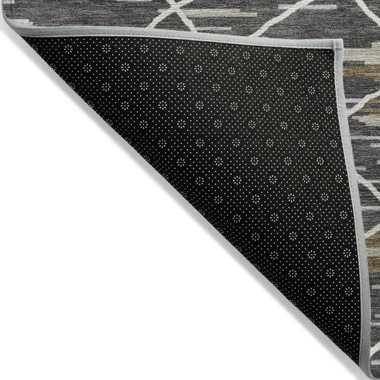 5' X 8' Charcoal Gray And Ivory Striped Washable Indoor Outdoor Area Rug
