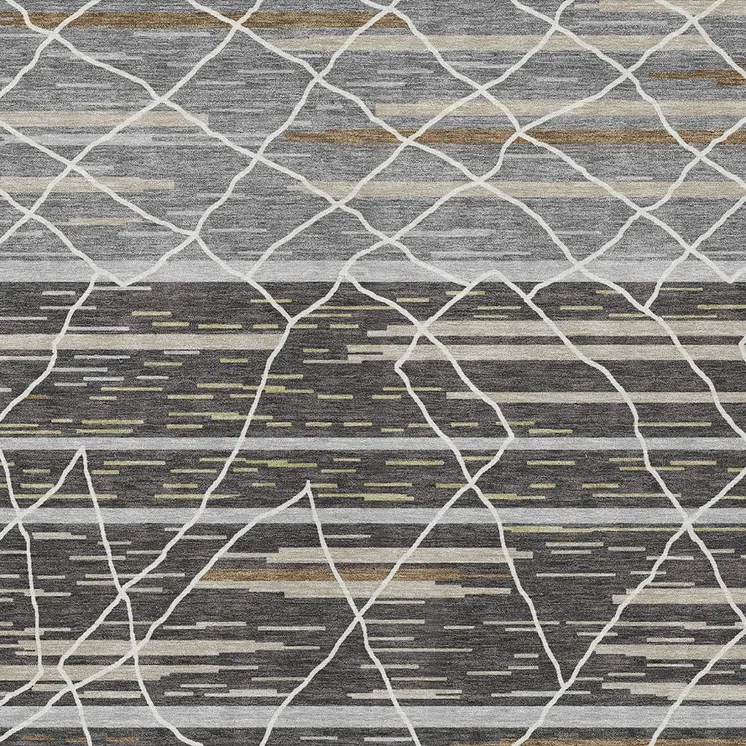 5' X 8' Charcoal Gray And Ivory Striped Washable Indoor Outdoor Area Rug