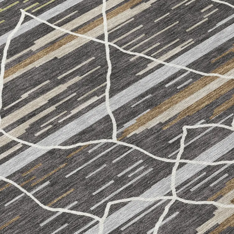 5' X 8' Charcoal Gray And Ivory Striped Washable Indoor Outdoor Area Rug