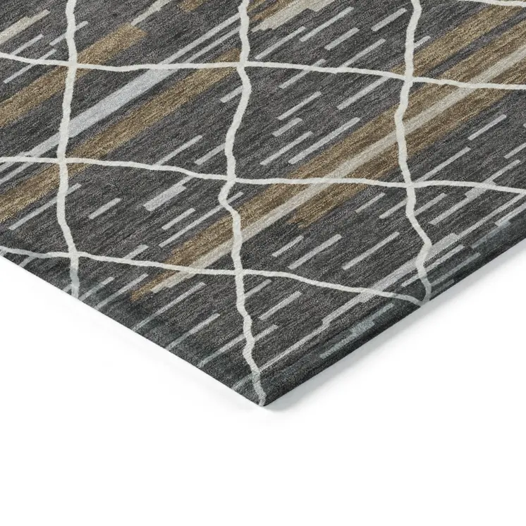 10' X 14' Charcoal Gray And Ivory Striped Washable Indoor Outdoor Area Rug