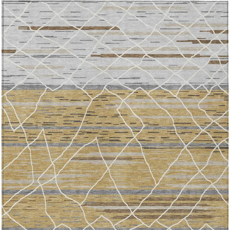 5' X 8' Gold Gray And Ivory Striped Washable Indoor Outdoor Area Rug