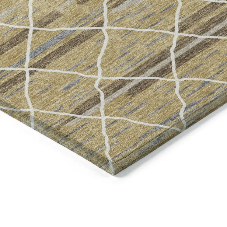 8' X 10' Gold Gray And Ivory Striped Washable Indoor Outdoor Area Rug