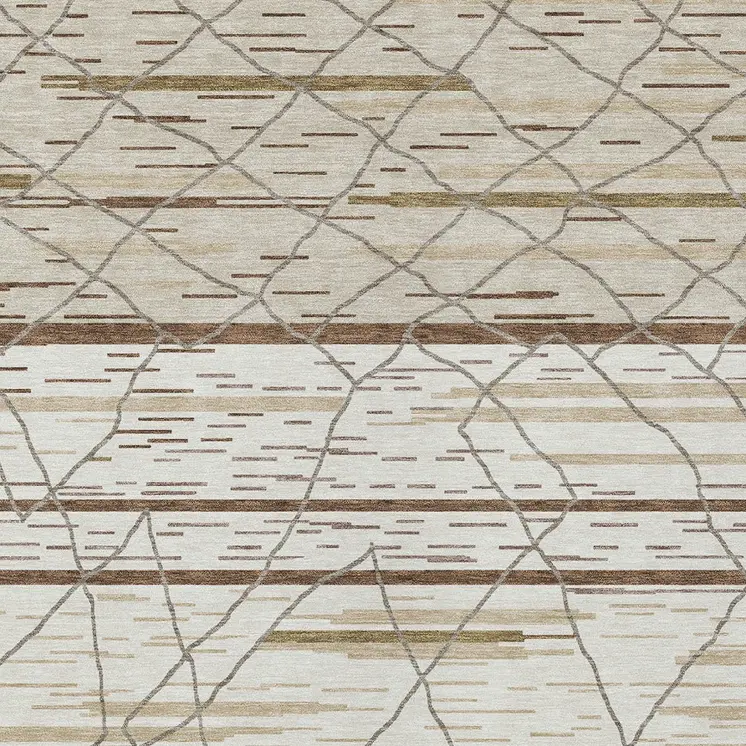 5' X 8' Ivory Brown And Beige Striped Washable Indoor Outdoor Area Rug