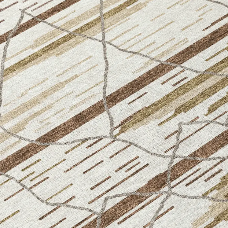 8' Ivory Brown And Beige Round Striped Washable Indoor Outdoor Area Rug
