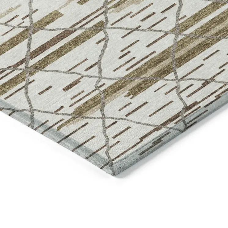 10' X 14' Ivory Brown And Beige Striped Washable Indoor Outdoor Area Rug