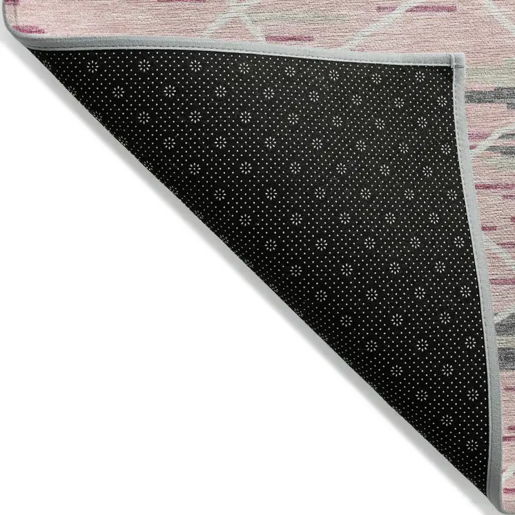 10' X 14' Pink Gray And Ivory Striped Washable Indoor Outdoor Area Rug