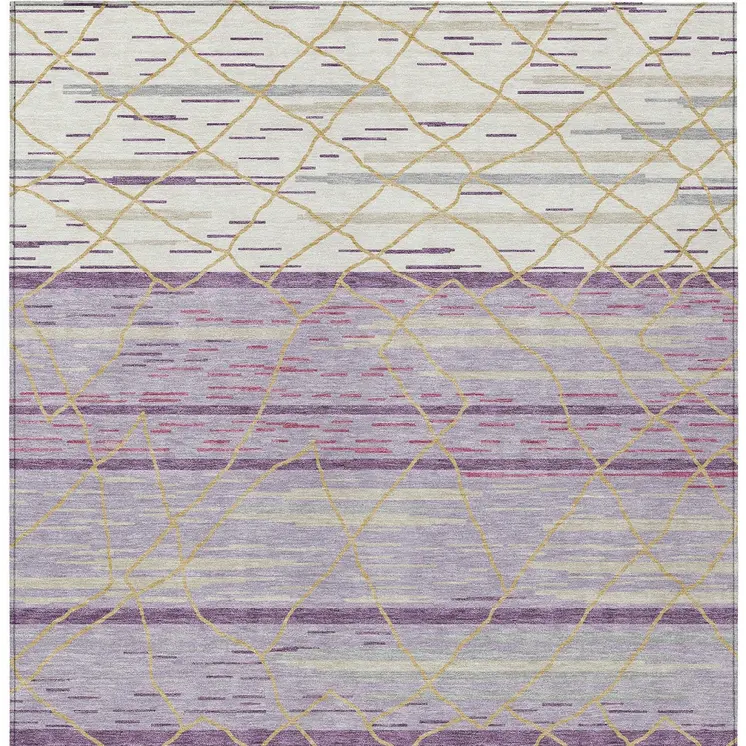 3' X 5' Purple Brown And Beige Striped Washable Indoor Outdoor Area Rug