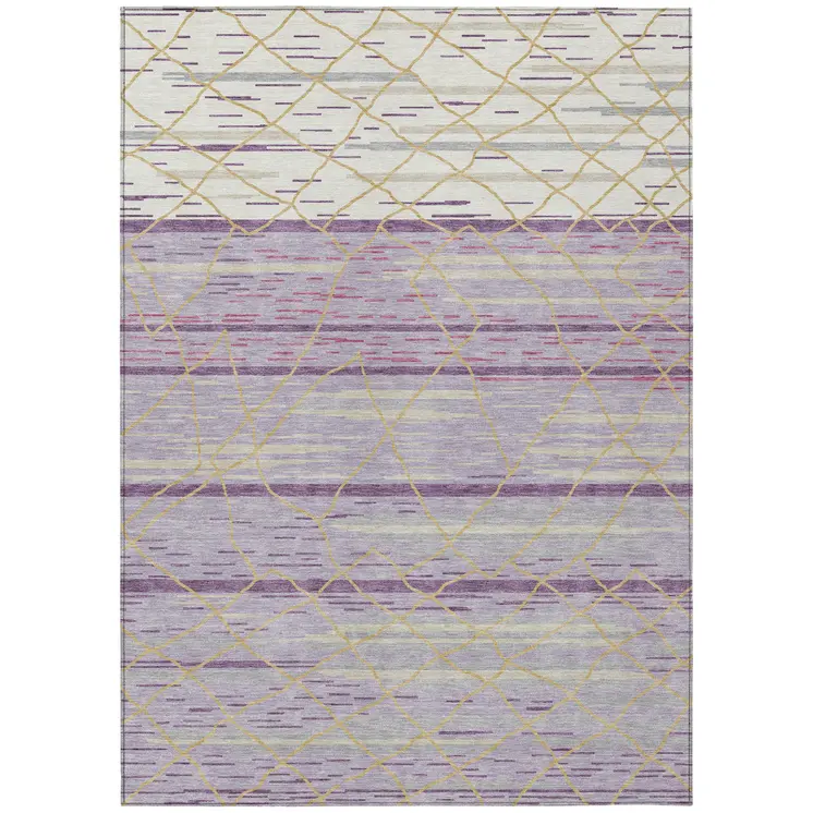 3' X 5' Purple Brown And Beige Striped Washable Indoor Outdoor Area Rug