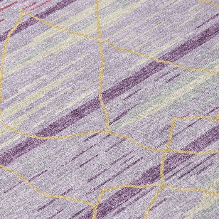 3' X 5' Purple Brown And Beige Striped Washable Indoor Outdoor Area Rug