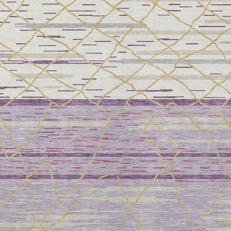5' X 8' Purple Brown And Beige Striped Washable Indoor Outdoor Area Rug