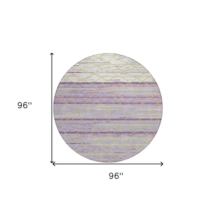 8' Purple Brown And Beige Round Striped Washable Indoor Outdoor Area Rug