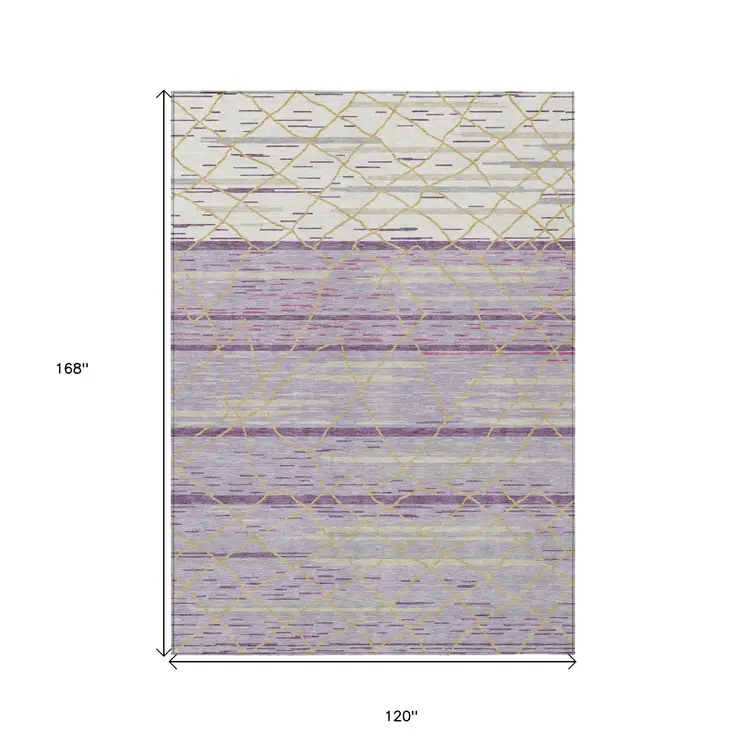 10' X 14' Purple Brown And Beige Striped Washable Indoor Outdoor Area Rug