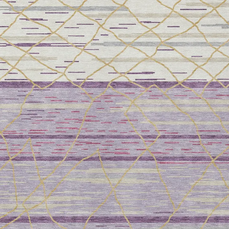 10' X 14' Purple Brown And Beige Striped Washable Indoor Outdoor Area Rug