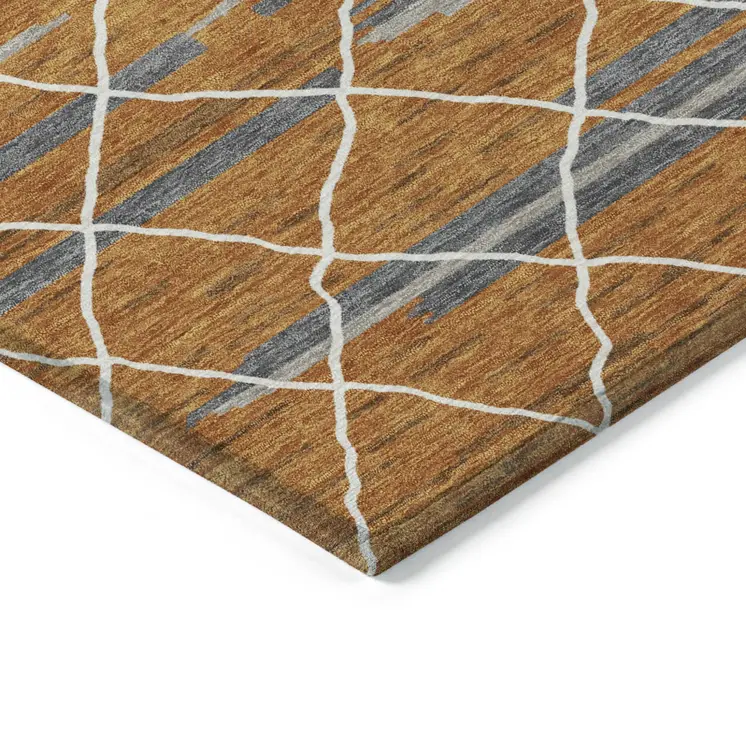 8' X 10' Terra Cotta Beige And Ivory Striped Washable Indoor Outdoor Area Rug