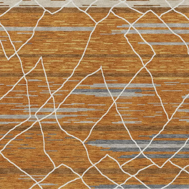 8' X 10' Terra Cotta Beige And Ivory Striped Washable Indoor Outdoor Area Rug