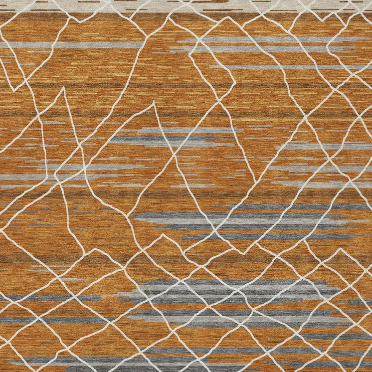 9' X 12' Terra Cotta Beige And Ivory Striped Washable Indoor Outdoor Area Rug