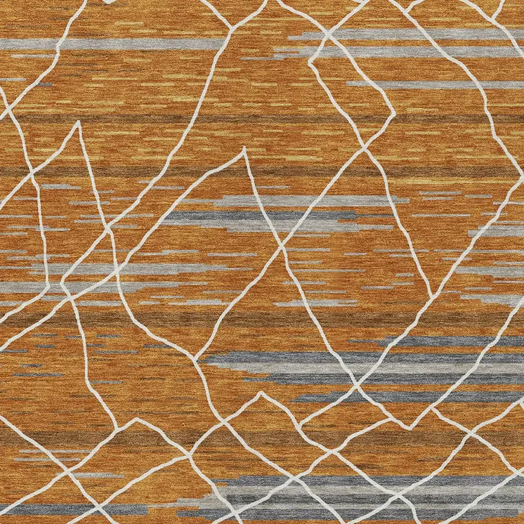 9' X 12' Terra Cotta Beige And Ivory Striped Washable Indoor Outdoor Area Rug
