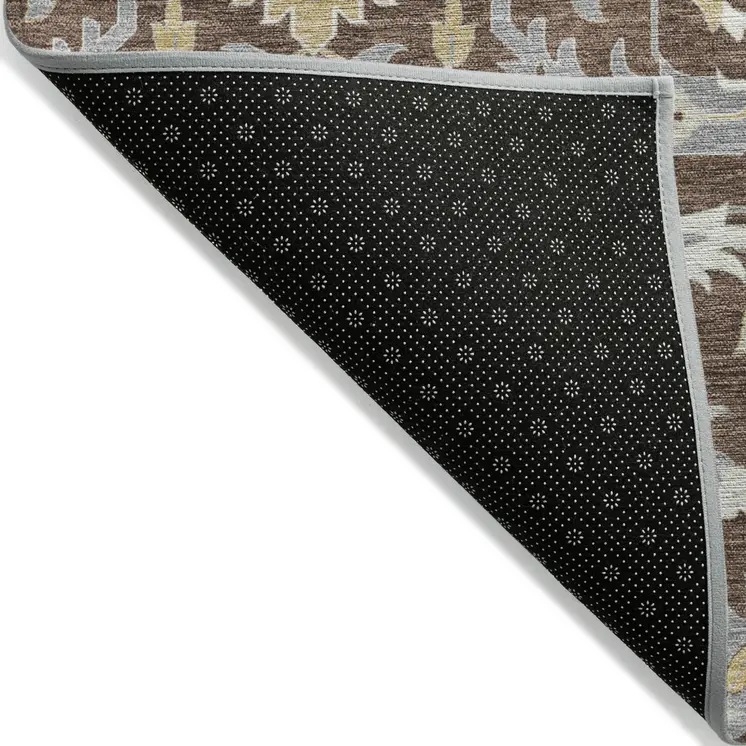 9' X 12' Brown Gray And Ivory Damask Washable Indoor Outdoor Area Rug