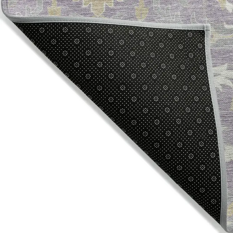 3' X 5' Lavender Gold And Green Damask Washable Indoor Outdoor Area Rug