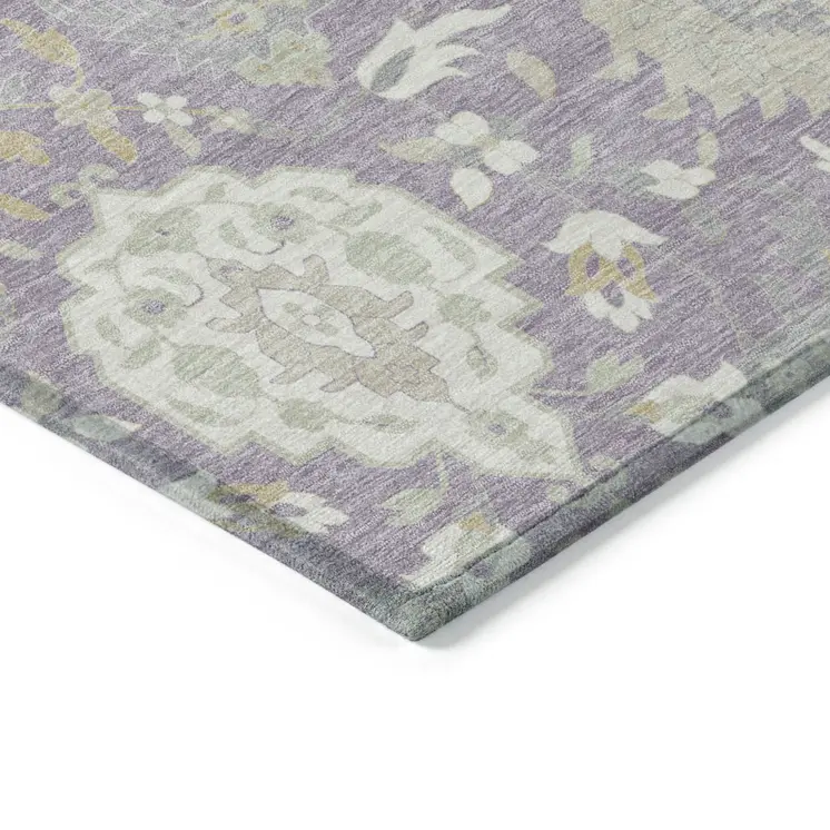3' X 5' Lavender Gold And Green Damask Washable Indoor Outdoor Area Rug