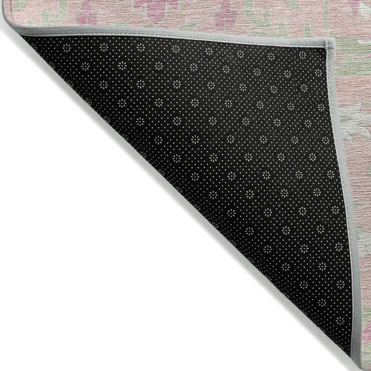 10' X 14' Pink Ivory And Gray Damask Washable Indoor Outdoor Area Rug