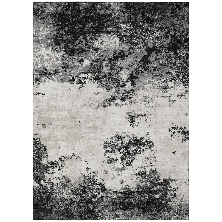 3' X 5' Black Gray And Ivory Abstract Washable Indoor Outdoor Area Rug