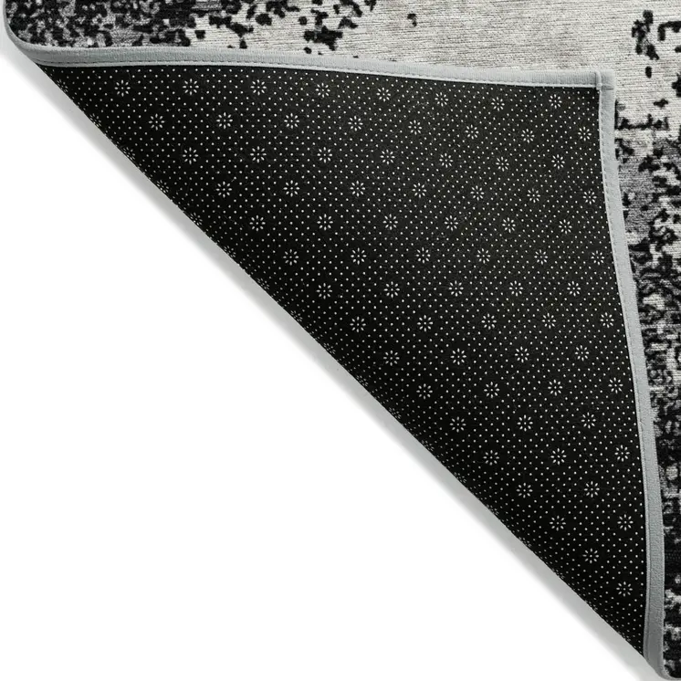 5' X 8' Black Gray And Ivory Abstract Washable Indoor Outdoor Area Rug
