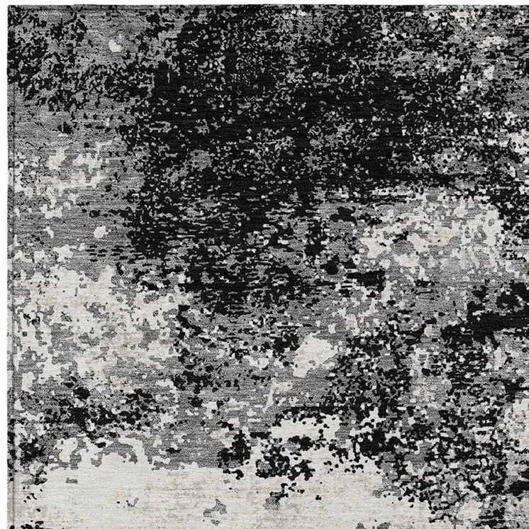 5' X 8' Black Gray And Ivory Abstract Washable Indoor Outdoor Area Rug