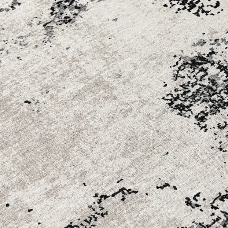 8' Black Gray And Ivory Round Abstract Washable Indoor Outdoor Area Rug