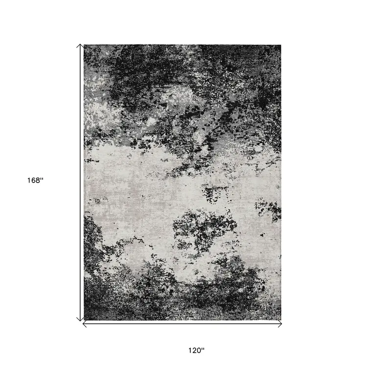 10' X 14' Black Gray And Ivory Abstract Washable Indoor Outdoor Area Rug