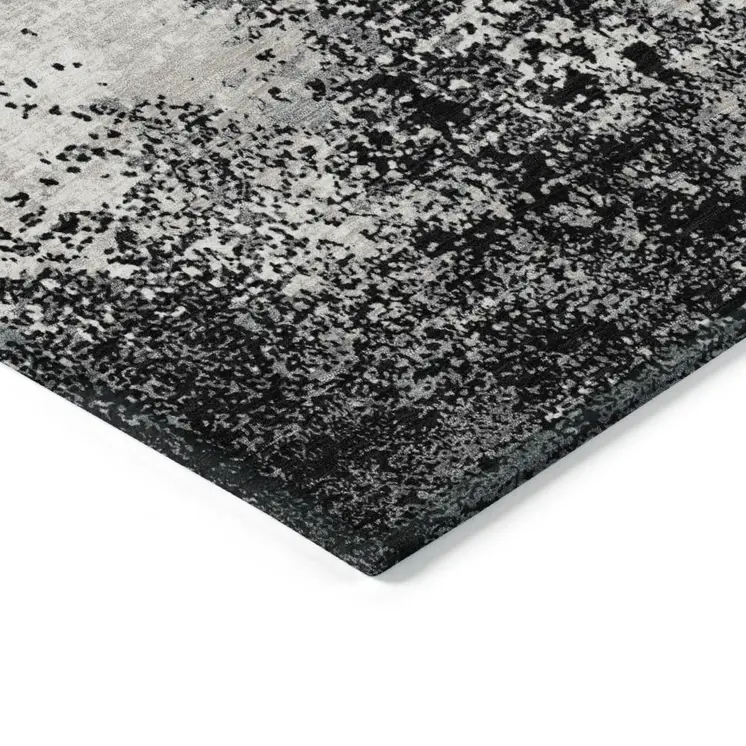 10' X 14' Black Gray And Ivory Abstract Washable Indoor Outdoor Area Rug