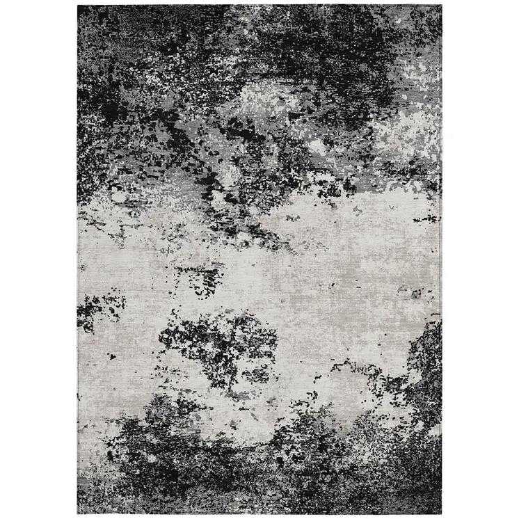 10' X 14' Black Gray And Ivory Abstract Washable Indoor Outdoor Area Rug