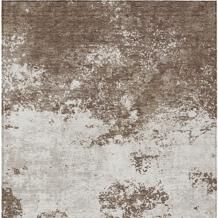 5' X 8' Brown And Beige Abstract Washable Indoor Outdoor Area Rug