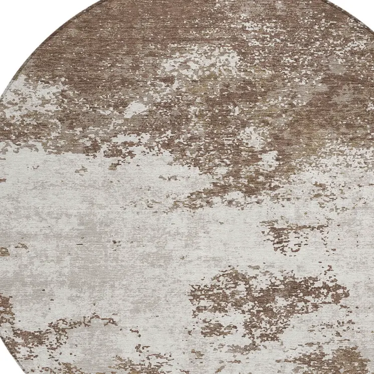 8' Brown And Beige Round Abstract Washable Indoor Outdoor Area Rug