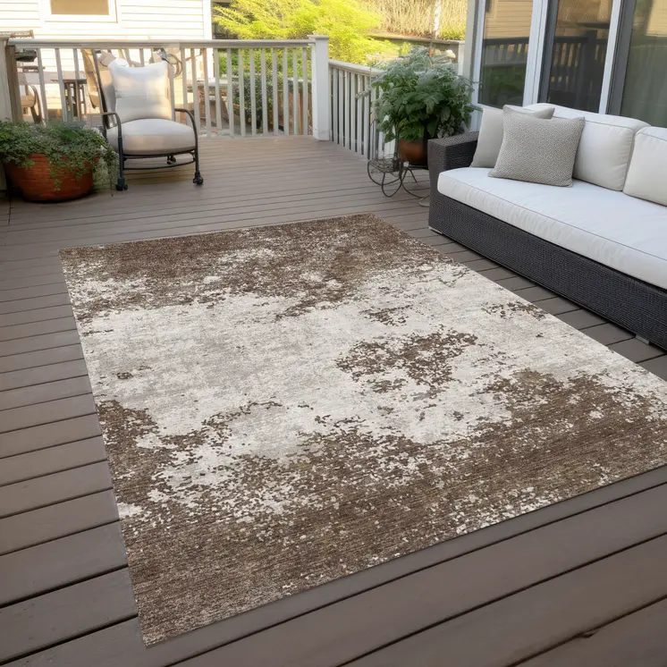 8' X 10' Brown And Beige Abstract Washable Indoor Outdoor Area Rug