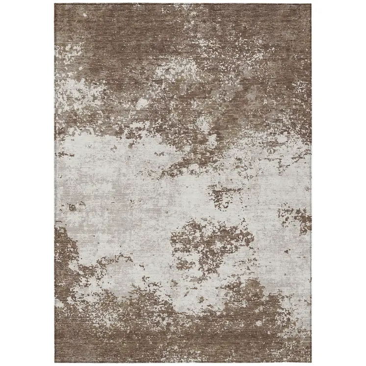 8' X 10' Brown And Beige Abstract Washable Indoor Outdoor Area Rug