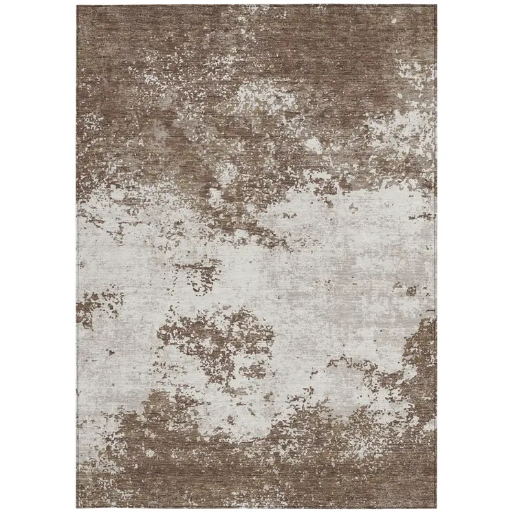10' X 14' Brown And Beige Abstract Washable Indoor Outdoor Area Rug