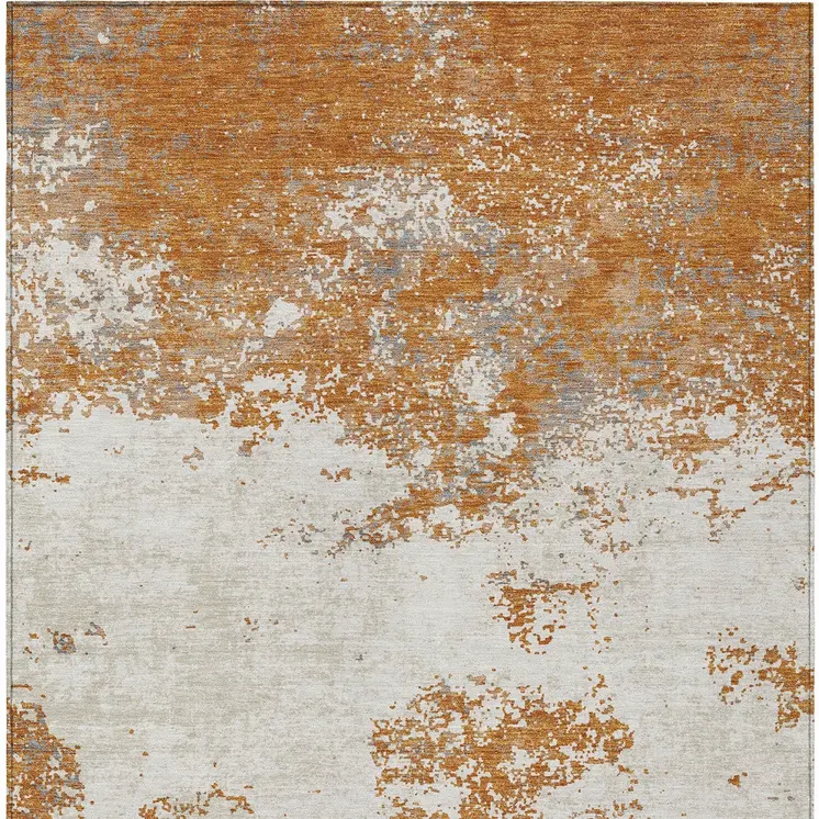 3' X 5' Copper Gray And Beige Abstract Washable Indoor Outdoor Area Rug