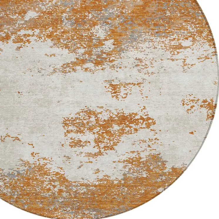 8' Copper Gray And Beige Round Abstract Washable Indoor Outdoor Area Rug