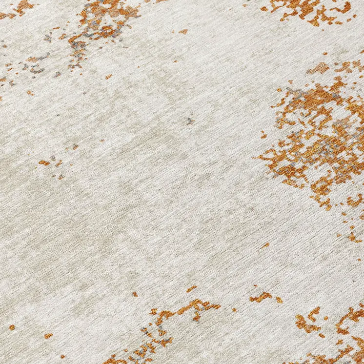 8' Copper Gray And Beige Round Abstract Washable Indoor Outdoor Area Rug