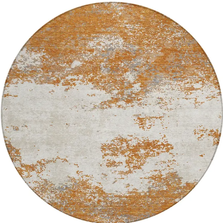 8' Copper Gray And Beige Round Abstract Washable Indoor Outdoor Area Rug