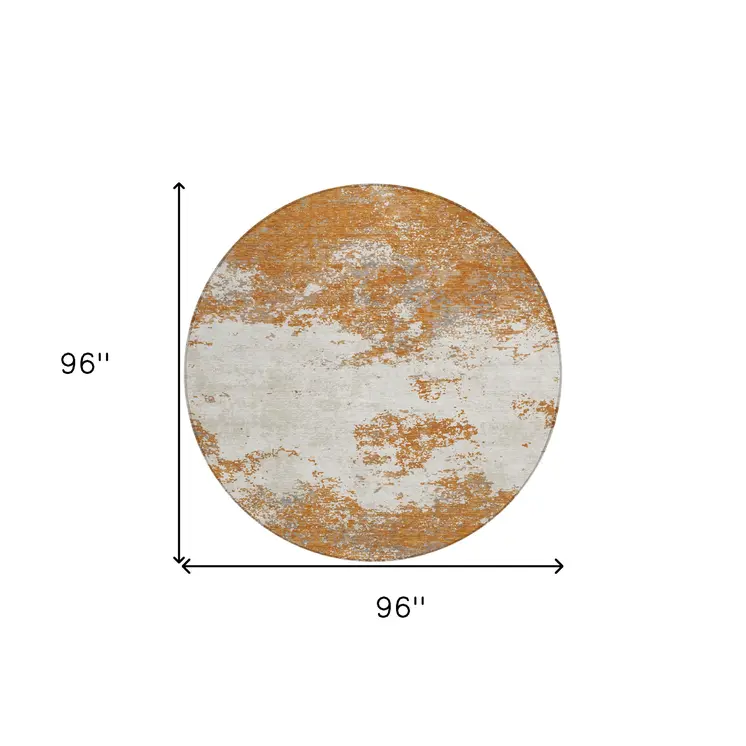 8' Copper Gray And Beige Round Abstract Washable Indoor Outdoor Area Rug
