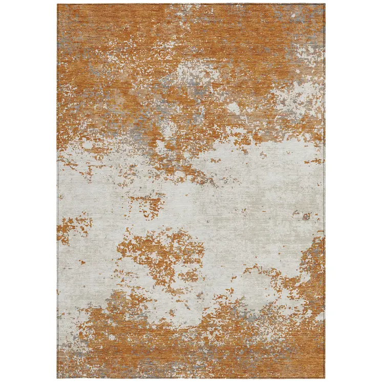 9' X 12' Copper Gray And Beige Abstract Washable Indoor Outdoor Area Rug