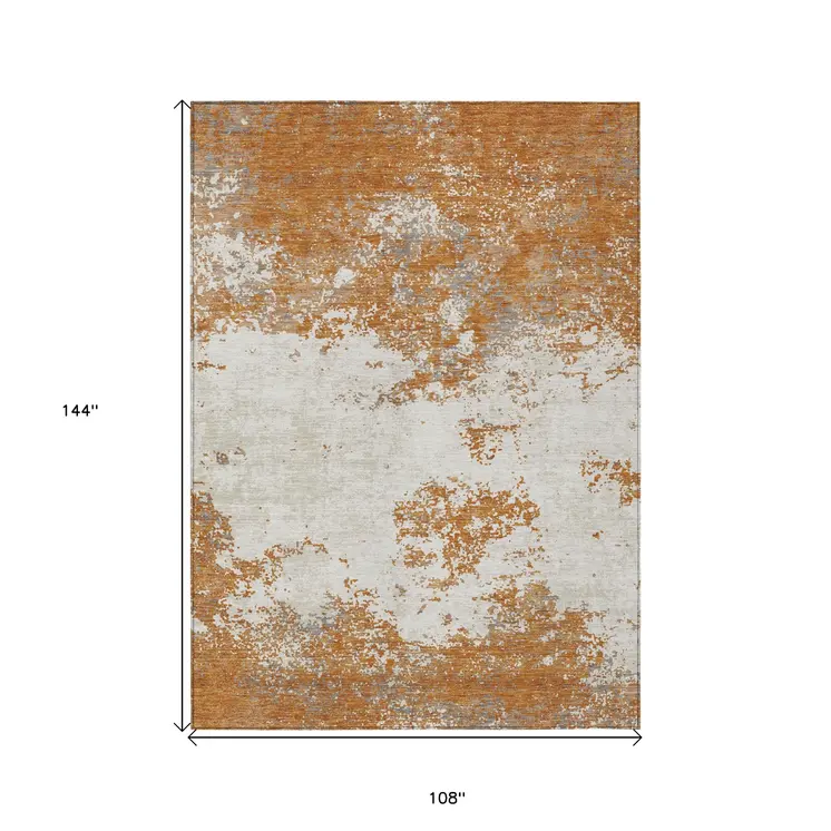 9' X 12' Copper Gray And Beige Abstract Washable Indoor Outdoor Area Rug