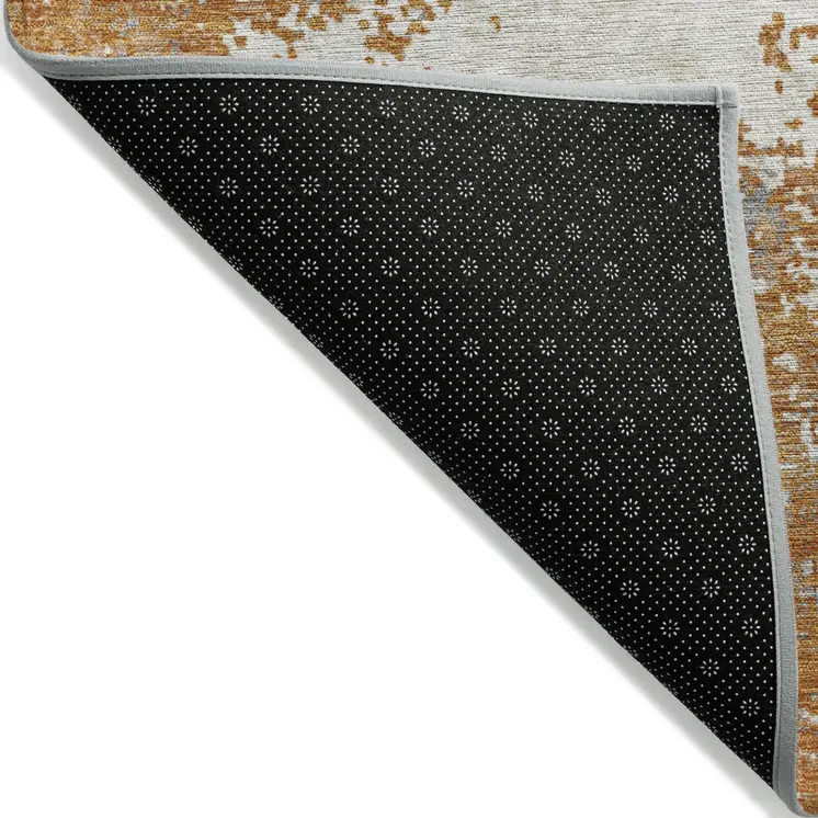 9' X 12' Copper Gray And Beige Abstract Washable Indoor Outdoor Area Rug