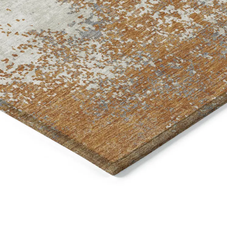 9' X 12' Copper Gray And Beige Abstract Washable Indoor Outdoor Area Rug