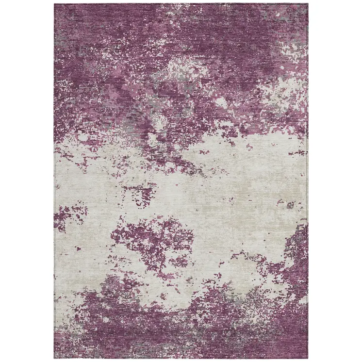 3' X 5' Eggplant Gray And Ivory Abstract Washable Indoor Outdoor Area Rug