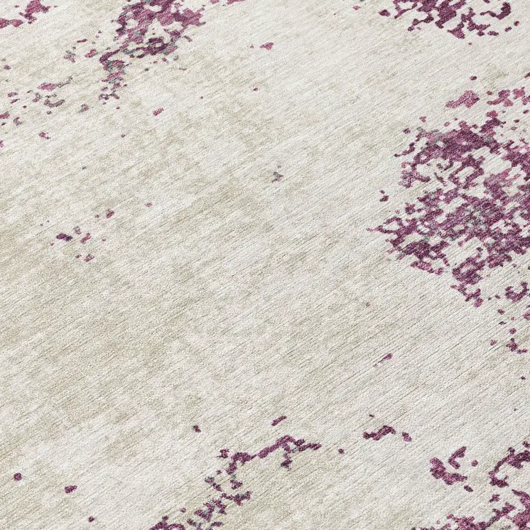 8' Eggplant Gray And Ivory Round Abstract Washable Indoor Outdoor Area Rug